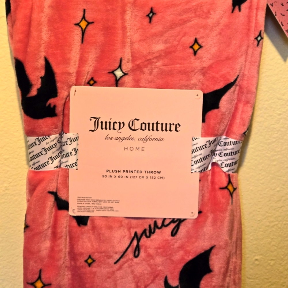 Juicy Couture Pink and Black Plush Throw